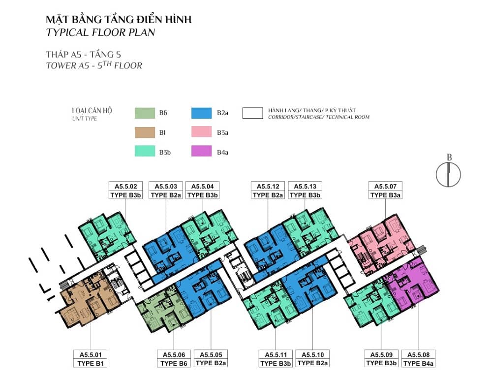 Mặt bằng tầng 05 Diamond Alnata Plus với thiết kế cực thoáng & hiện đại
