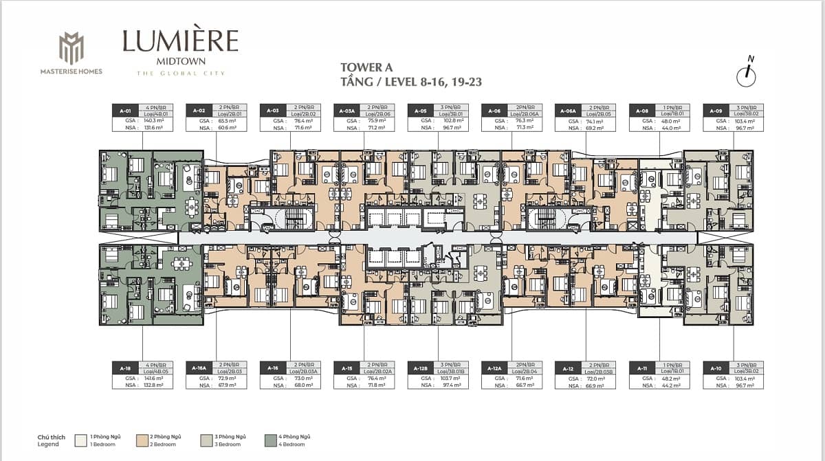Mặt bằng thiết kế tháp A - Lumiere Midtown