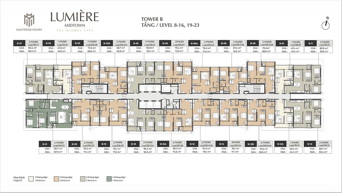 Mặt bằng thiết kế tháp B - Lumiere Midtown